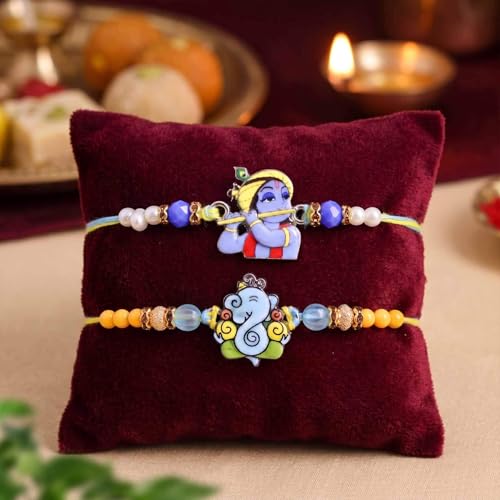 Image of TIED RIBBONS Rakhi for Kids with Chocolates Gift Pack - Set of 2 Premium Kids Rakhi with Roli Chawal Celebration Chocolates Gift Pack