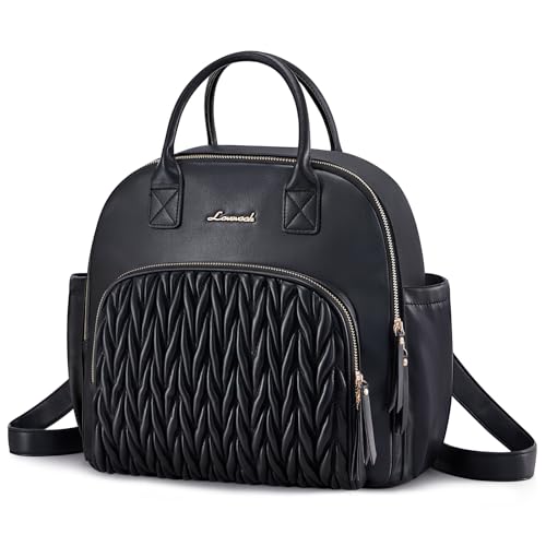 LOVEVOOK Backpack Purse for Women,Small PU Leather Fashion Backpack,Ladies Stylish Waterproof Daypack Shoulder Bags for Travel, Work & Shopping(Black)