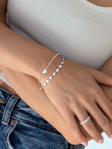 S925 Sterling Silver Bracelet for Women, Adjustable Heart Bracelet with Initial,16cm Plus 5cm Extension Chain - Image 6