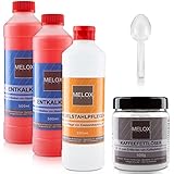 MELOX - 3in1 Komplett-Set Kaffeemaschine Reiniger, Entkalker & Kaffeefettlöser (flüssig) - Pflege & Reinigung von Siebträger-Maschinen, Kaffeemaschinen, Kaffeevollautomat, Filtermaschinen, Padmaschine