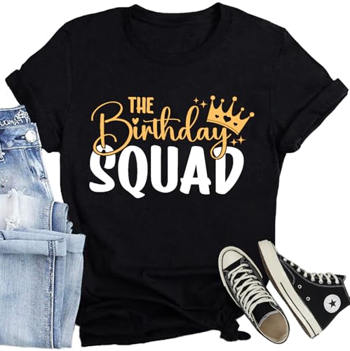 Women Birthday Shirts Cute Happy Birthday Queen T-Shirts B-Day Party Crew Squad Tee Tops