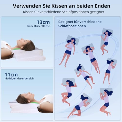 NVKHG Memory Foam Kissen Ergonomisches Nackenkissen Kopfkissen, Memory Foam Pillow Kopfkissen für Seiten, Rücken & Bauchschläfer zur Verbesserung der Schlafqualität,62x41x13/11cm