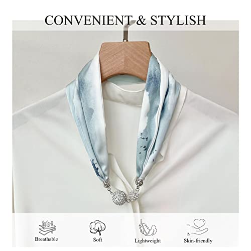 Elegant Soft Wraps Ladies Scarves,Women Fashion Silk Scarf Necklace Convenient Magnetic Buckle With Bling Rhinestone Small Narrow Neckerchief Decorative Clavicle Chain Jewelry Neck Scarf Headdress Hai4