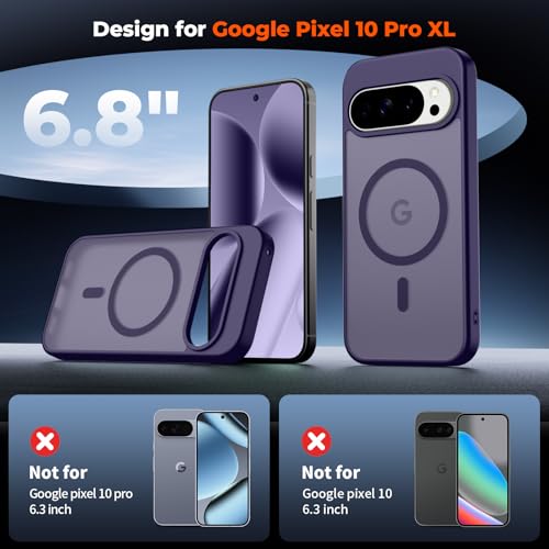 Image of SUPFINE Magnetic for Google Pixel 10 Pro XL Case with Screen Protector, (Built-in Magnets) ((Military Grade Drop Protection) Slim Translucent Shockproof Phone Case,Dark Purple