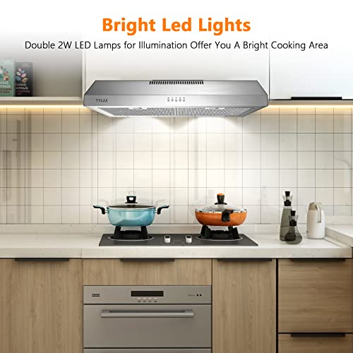 Upgraded 600 Cfm Range Hood 30 Inch, Under Cabinet Range Hood For Duct/Ductless Convertible, Stainless Steel Kitchen Stove Vent With 3 Speed Kitchen Exhaust Fan And Two Bright Energy-Saving Led -W #TOP3