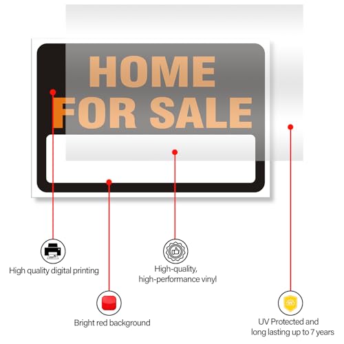 Image of Reflective Home For Sale Sign Stickers 2 Pack, 12 inchx8 inch Real Estate Stickers, Self-Adhesive Waterproof For Sale Signs for Car Windows, Doors & Yard (Orange)