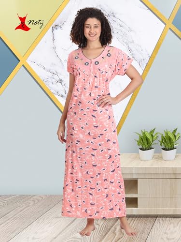 Image of Noty Women's- Maternity | Feeding | Nursing | Nighty /Maxi /Gown- Poly Viscose Knits Fabric- Embroidery, Printed, Zip on Both Sides