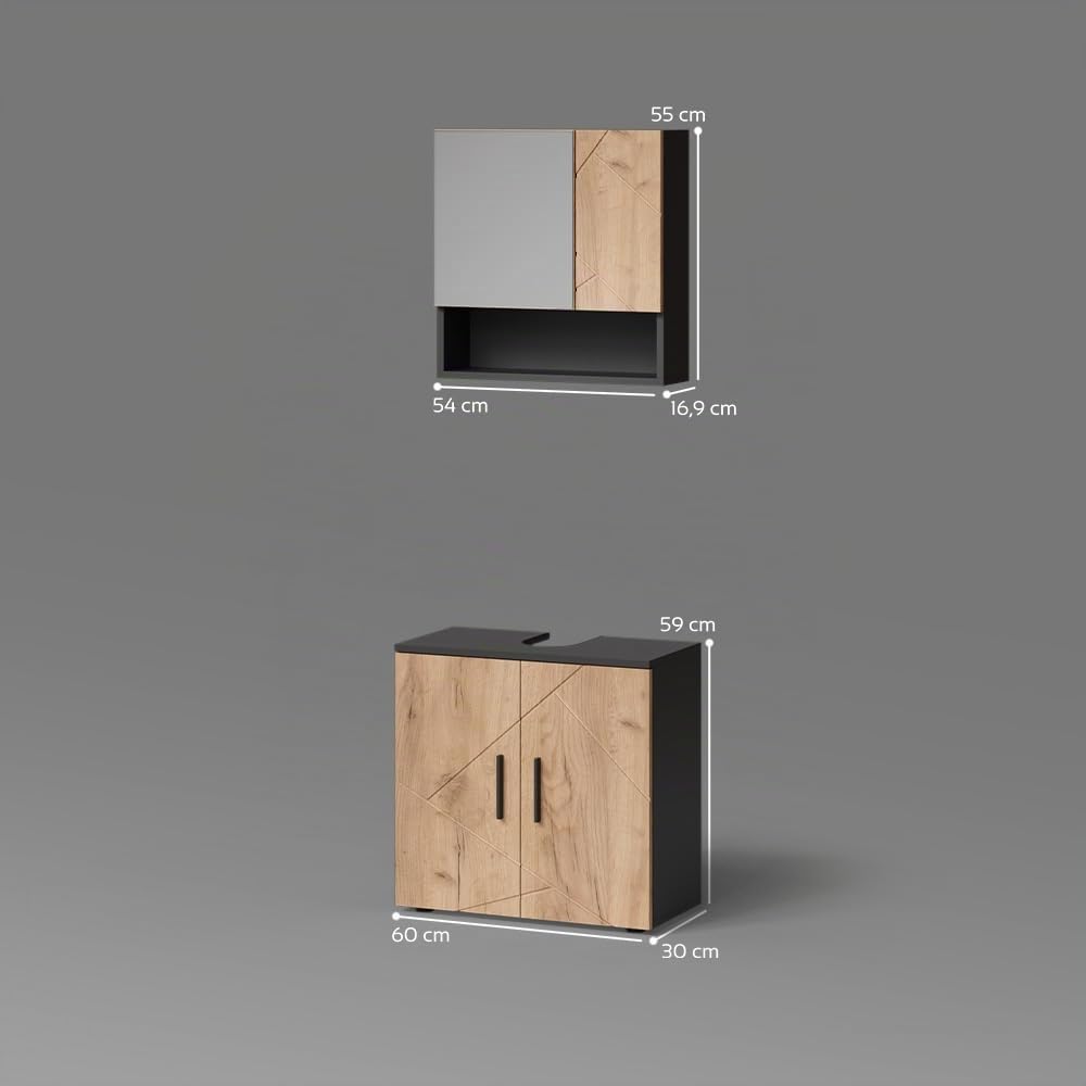 Livinity Badmöbel-Set Ronco Goldkraft Eiche/Anthrazit | 2 Teile, Unterschrank 60 cm