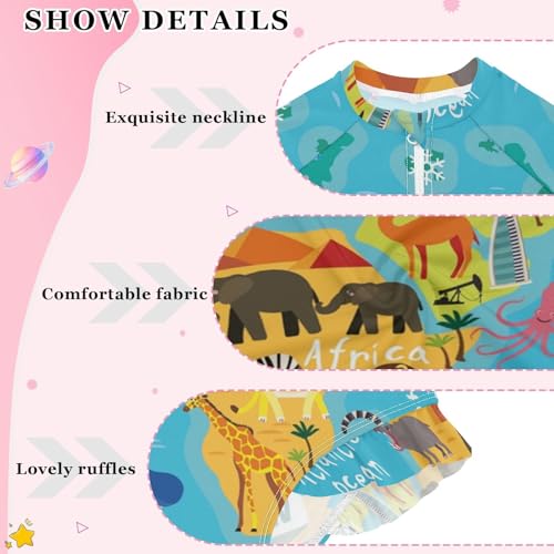 Girls One Piece Swimsuits Long Sleeve Swimsuit Zipper Bathing Suits Animal Map3