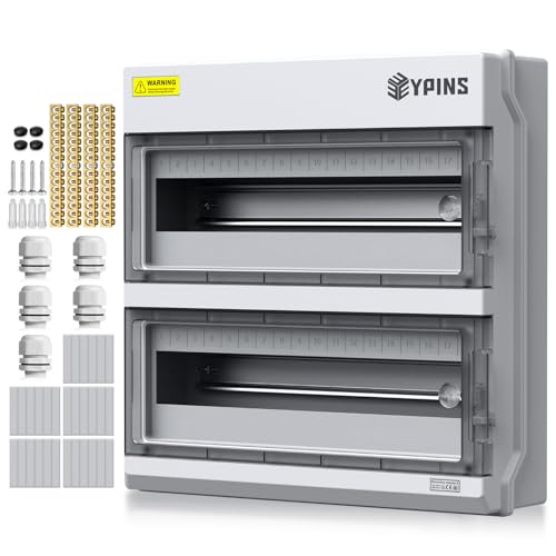 EYPINS Coffret Électrique 36 Modules Boîtier Électrique Extérieur IP65 Intérieur avec 5 Presse-étoupes M32,4 Barres de Cuivre Kit de Fixation pour...