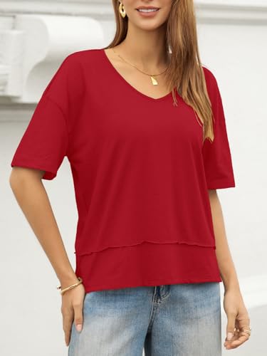 Image of UNCLECAT Womens V Neck T Shirts Summer Trendy Loose Fit Casual Tops Tees