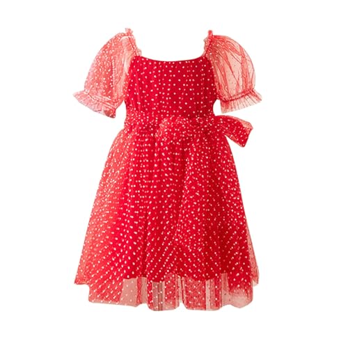 Girls' Elegant Tulle Party Dress Puff Sleeves Bowknot Birthday Princess Pageant Sundress Flower Girl Dresses