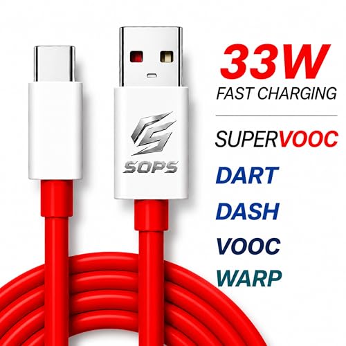 Image of 33W Compatible With oneplus cable type c original | USB To Type C Cable Fast Charging | Red Colour Compatible with OnePlus Cable | SuperVooc Wrap Dart Vooc Supported Cord