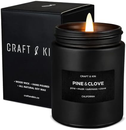 Craft & Kin Premium Pine & Clove Candle | Black Scented Candles f...