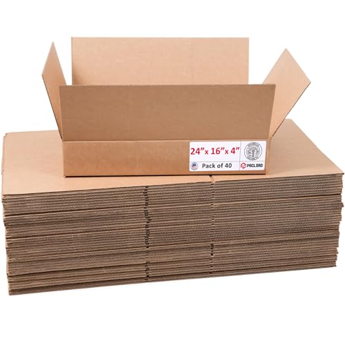 Image of Flat Cardboard Boxes 24 inchL x 16 inchW x 4 inchH (Pack of 40) - USA-Made Packing Boxes for Moving, Shipping, or Storage - USPS, UPS, FedEx Approved - Professional Packing Supplies for Moving