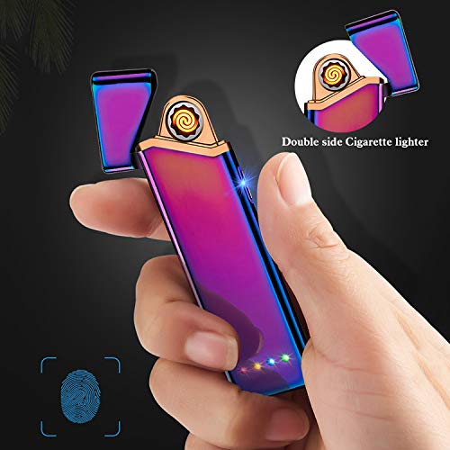 Electronic Cigarette Lighter, Electric USB Lighter Windproof Rechargeable Slim Coil Lighter with Smart Fingerprint Sensor Double Side Ignition,Power Indicator Flameless Boyfriends Gifts