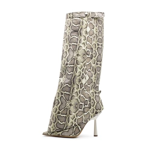 Image of Goolita Fold Over Boots For Women, Pointed Toe Stiletto Heel Knee High Boots Fashion Comfortable Slip On Tall Boots