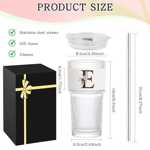 A-Z Initial Iced Coffee Glass Cups - Personalised Birthday Gifts for Women, Ice Coffee Glass Cup with Lids and Straws - Ideal Glasses Tumbler Gift for Friend, Sister, Mum,Wife, Colleagues, Initial L - Image 3
