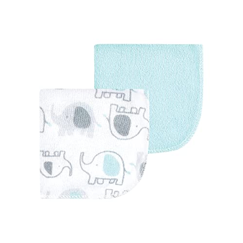 Image of Luvable Friends Unisex Baby Cotton Rich Washcloths, Boy Basic Elephant, One Size