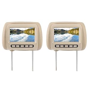 Acouto Headrest Player 7in Screen 2pcs Rear Seat Entertainment Car Headrest HD LCD Video Player Control MP5 Display Brown