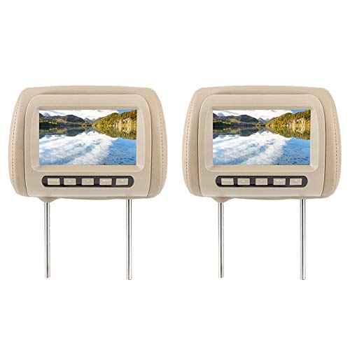 Acouto Headrest Player 7in Screen 2pcs Rear Seat Entertainment Car Headrest HD LCD Video Player Control MP5 Display Brown