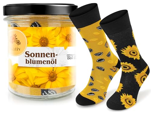 SKIETY - Calcetines Unisex Mujer Hombre - Idea de regalo Drole - Calcetines altos de algodón 70% - Calcetines divertidos - Regalos para mujeres y hombres, Aceite de girasol, 39-42