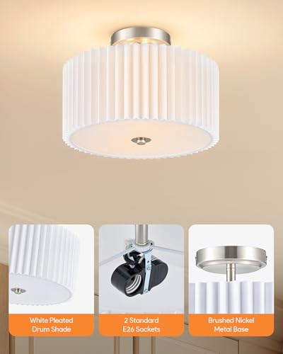 Image of VONLUCE Semi-Flush Mount Ceiling Light 12.2 inch, 2-Light Drum Light Fixture