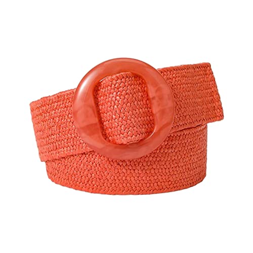 Rfxcom Cinturón con Hebilla Ajustable para Mujer, Banda Elástica Tejida, Cinturón Ancho Trenzado, Color paja, Vintage, Naranja, Talla única