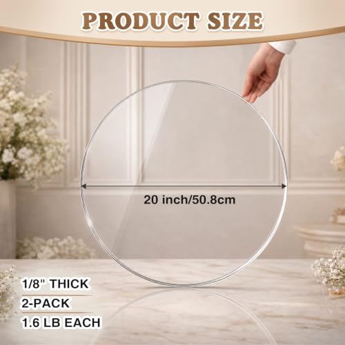 Image of Gisafai 2 Pcs 20 Inch Large Clear Acrylic Round Disc, 1 /8 Inch Thick Glass Circle Sheets with Protective Film, Transparent Acrylic Panels for DIY Projects, Crafts, Cake Displays and Tabletop