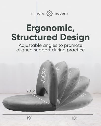 Image of Mindful Modern Meditation Chair | Adjustable Floor Chair with Back Support | Padded Floor Seat for Posture Support and Comfort | Portable Folds Flat for Storage | Indoor /Outdoor Use | Slate Grey