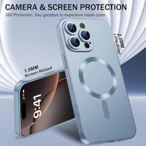 Image of DIZORO Magnetic Case for iPhone 14 Pro Max Cover [Compatible with MagSafe][Built-in Camera Lens Protector] Slim Soft Silicone Bumper Shockproof Metallic Luster Back Cover Phone Cases (Sierra Blue)