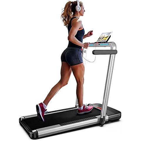 2 in 1 Foldable Treadmill, FLYLINKTECH Home Quiet Treadmill with Bluetooth Control, Transport Wheels, 14 km/h, Wide Running Belt, 12 Exercise Modes, LCD Display (Red) Cover