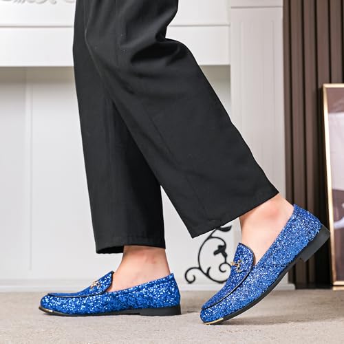 LCQL Men's Glitter Loafers Driving Shoes - Sparkly Formal Slip-Ons for Wedding Party Prom Club Dress Shoes Size 7-132