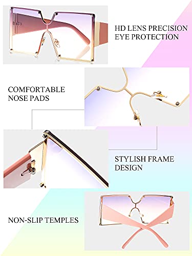 Weewooday 3 Pairs Oversized Shield Sunglasses Shade Glasses Vintage Flat Top Sunglasses Chic Glasses for Women3