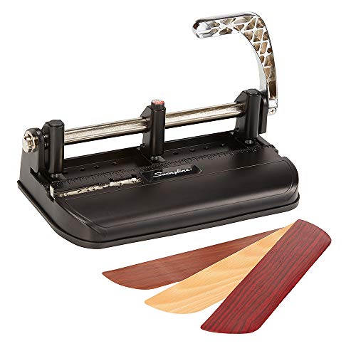 Swingline 2-7 Hole Punch, Adjustable, Heavy Duty Hole Puncher, 40 Sheet Punch Capacity, Chrome/Black/Woodgrain (74400)