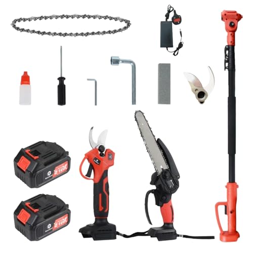 GearZone Pole Pruning Shears: 1.6" Cutting Diameter Cordless Electric Pole Pruners - Brushless Motor, Dual 4.0Ah Batteries, Extra SK5 Blade, Adjustable Branches Cutter for Tree & Flower-Red