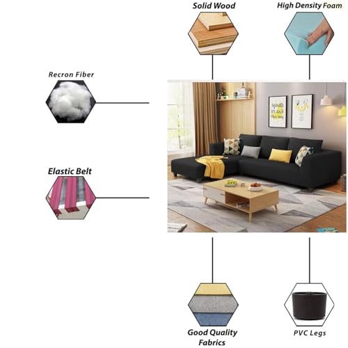 Image of Casaliving Minta LHS 4 Seater L Shape Sofa Set for Living Room (Black in Colour Fabric) Premium Fabric Sofa Set for Living Room