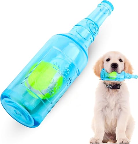 EPODA Jouet pour Chien en Bouteille de Caoutchouc, Jouets Interactif à Qui Couinement pour Chiot, Résistant à la Morsure Jouet pour Les dent pour Jeux Petits et Moyens Chiens (Bleu)