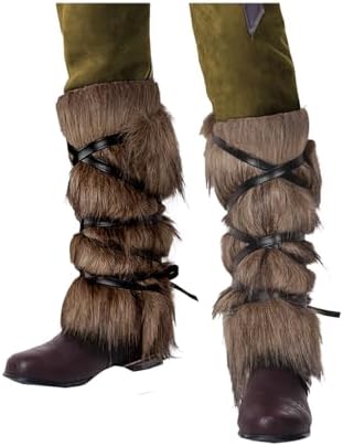 L'VOW Viking Fur Boots Covers Medieval Fur Leg Warmers