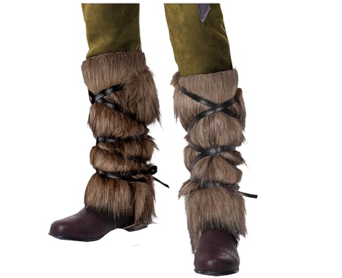 L'VOW Viking Fur Boots Covers Barbarian Fur Leg Warmers - Women Men Medieval Cosplay Accessories