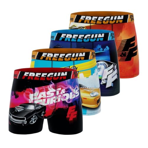 FREEGUN Boxer Homme Fast and Furious, Caleçon Homme Stretch, Confortable et Ultra-Doux (Lot de 4), Rouge Taille XL
