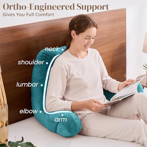 Image of Sasttie Reading Pillow for Bed, Back Pillow for Sitting Up, Teal Blue