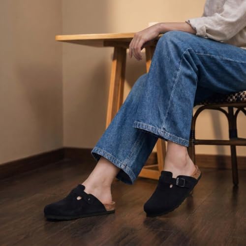 Image of Litfun Unisex Genuine Suede Clogs Comfort & Soft Cork Footbed Potato Shoes