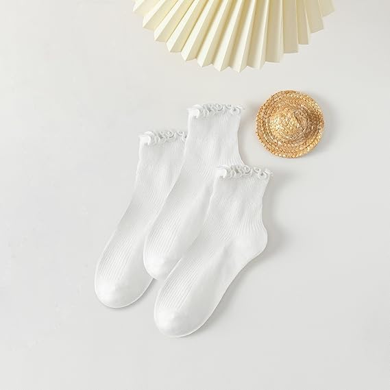 Ruffle Socks Women, Cute Ruffle Ankle Socks Size 5-8 White 6 pairs thumbnail
