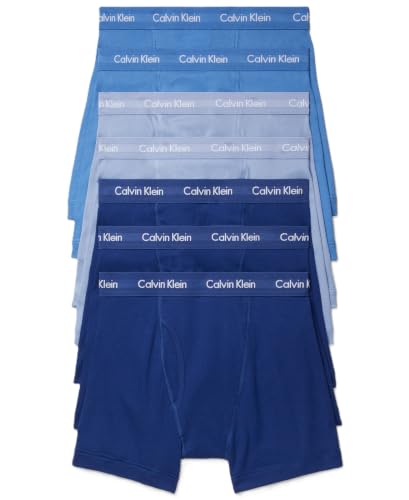 Calvin Klein Men's Cotton Classics 7-pack Boxer Brief, 3 Blue Depths, 2 Boardwalk Blue, 2 Water...