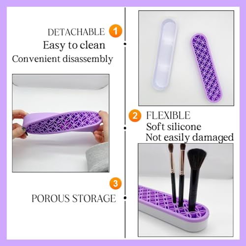 Image of TANG SONG 2 PCS Silicone Make up Brush Holder Cosmetic Storage Box Desktop Organizers (Light Purple)