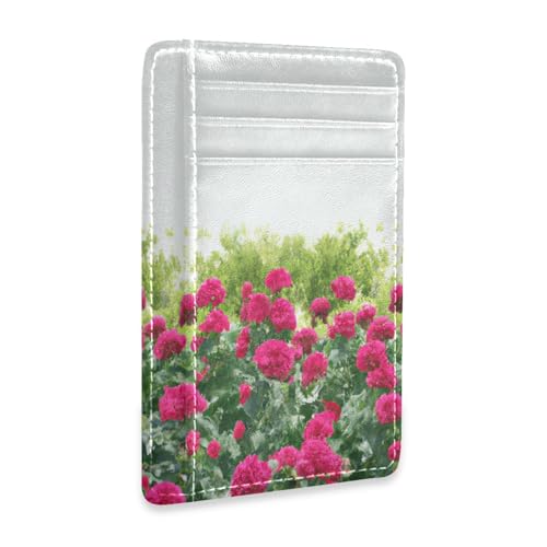 Rose Red Flowers Field Card Holder Slim Front Pocket Wallet Minimalist RFID Blocking Credit Card Case for Women Men