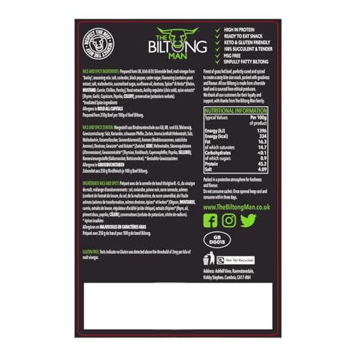 The Biltong Man Nice n Spicy Fatty - High-Protein Beef Snack, 500g