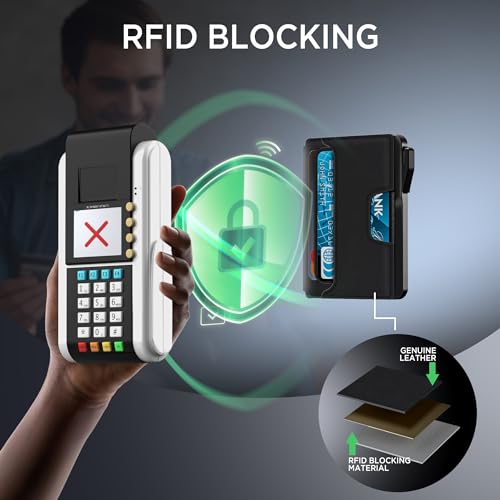 Image of Wallet for Men - Slim Leather Mens Wallet Pop up Card Holder with Money Clip,Credit Card Slots,ID Window - RFID Blocking Minimalist Wallet (Dark Black)