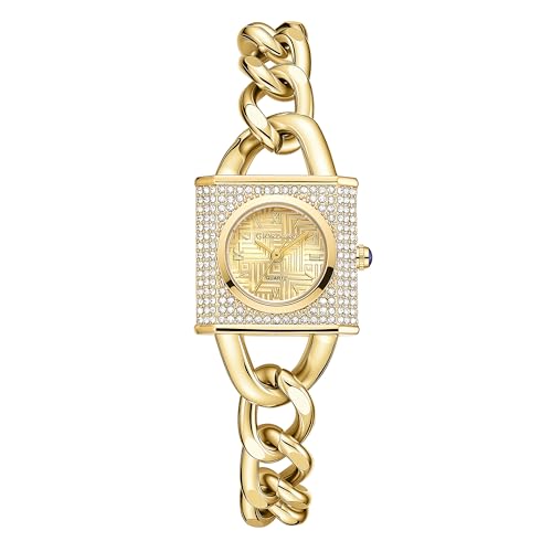 Image of Giordano Analog Quartz Watch for Women with Textured Square Dial, Crystal Studded Bezel, Blue Crown, Stainless Steel Strap - GZ-60160